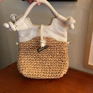 Foley +Corinna. mid City Rafia/Straw/Leather Foldover handbag